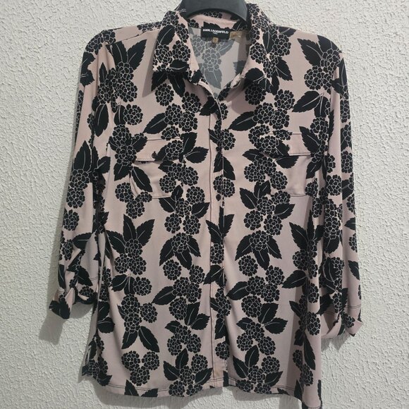 Karl Lagerfeld Paris Womens Floral Button-Up Blouse size L corporate grunge - Picture 3 of 10